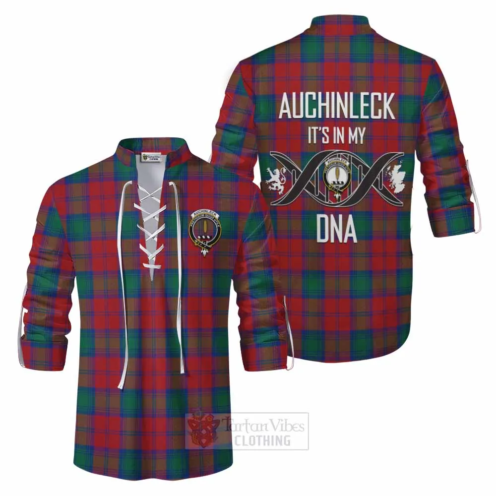 Auchinleck (Affleck) Tartan Ghillie Kilt Shirt with Family Crest DNA In Me Style