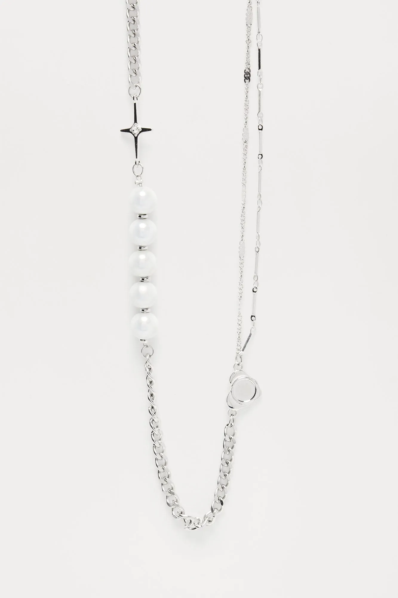 Axel Multi Chain Beaded Necklace - White/Silver