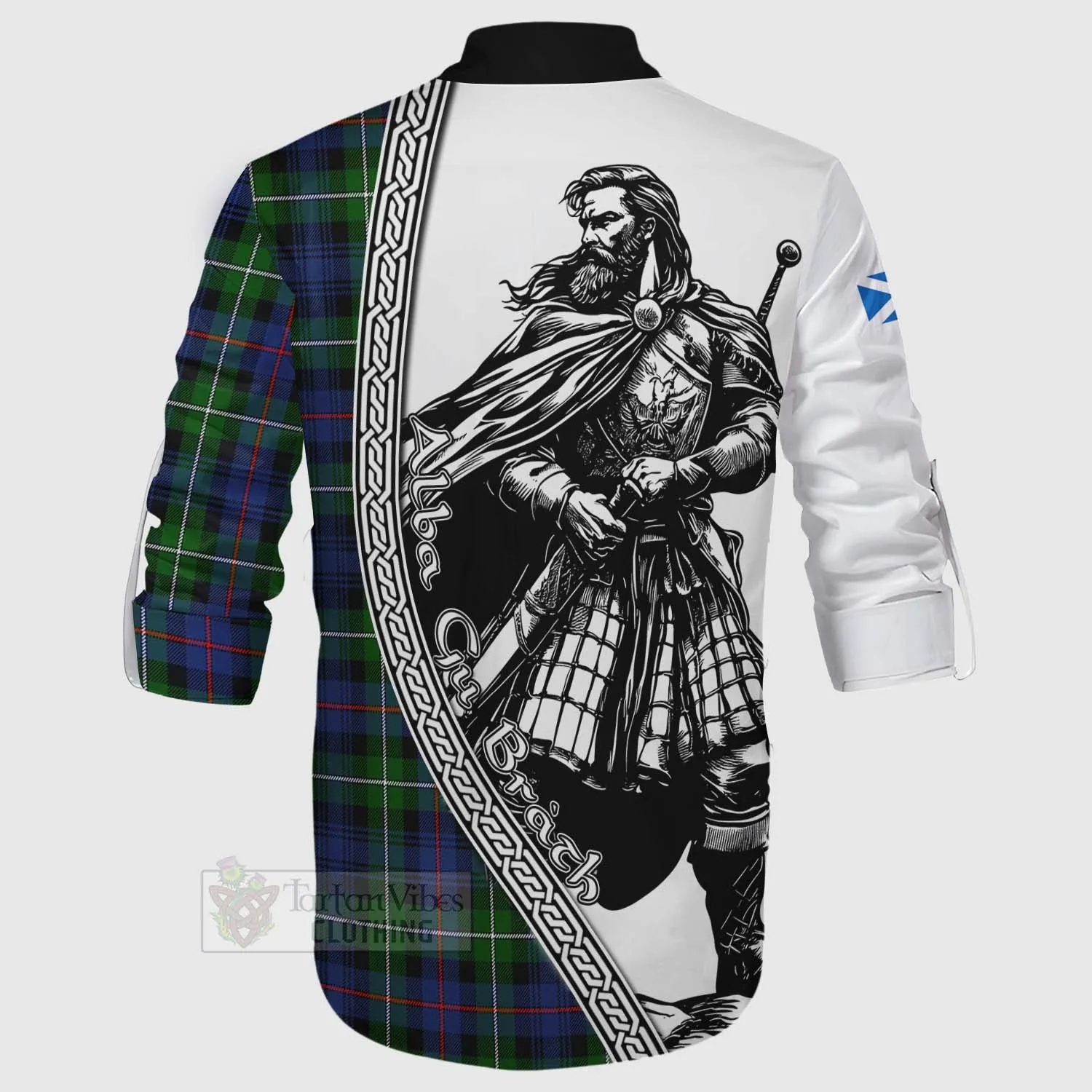 Baillie (Bailey) Tartan Clan Crest Ghillie Kilt Shirt with Highlander Warrior Celtic Style
