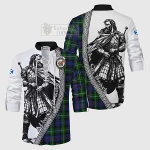 Baillie (Bailey) Tartan Clan Crest Ghillie Kilt Shirt with Highlander Warrior Celtic Style