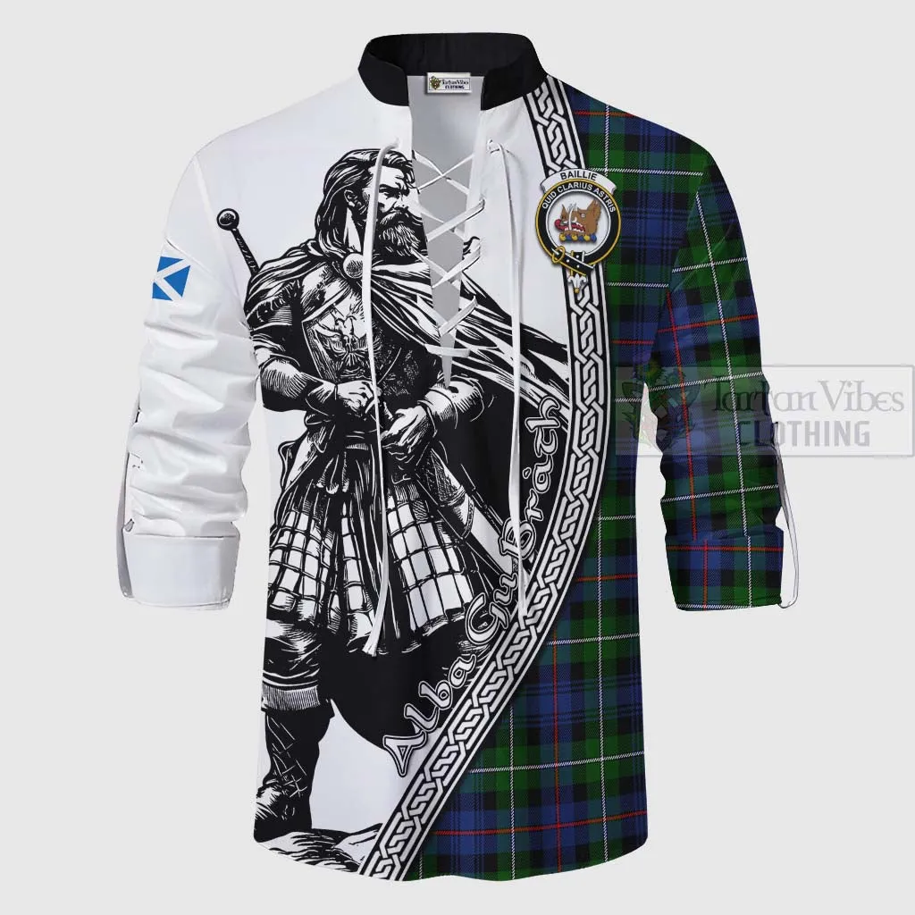 Baillie (Bailey) Tartan Clan Crest Ghillie Kilt Shirt with Highlander Warrior Celtic Style