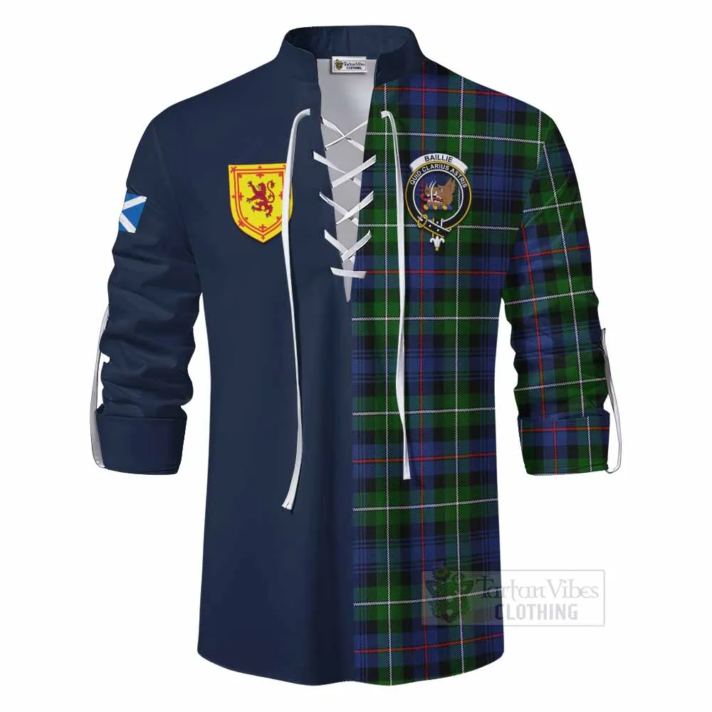 Baillie (Bailey) Tartan Ghillie Kilt Shirt Alba with Scottish Lion Royal Arm Half Style