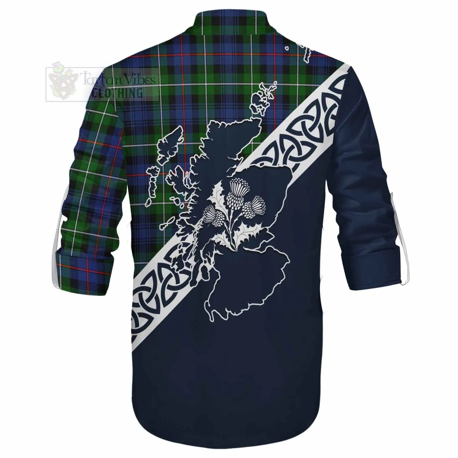 Baillie (Bailey) Tartan Ghillie Kilt Shirt Featuring Thistle and Scotland Map