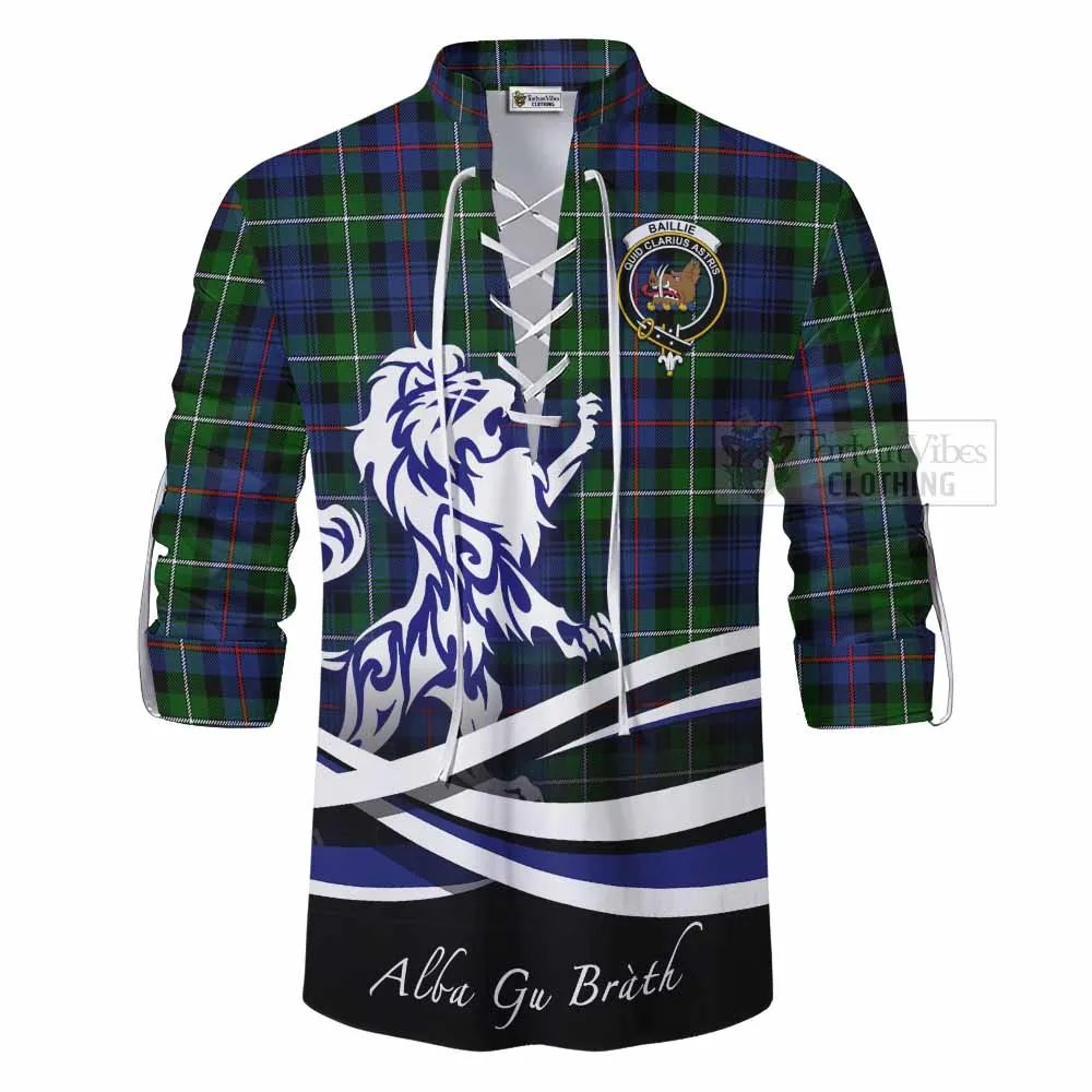Baillie (Bailey) Tartan Ghillie Kilt Shirt with Alba Gu Brath Regal Lion Emblem