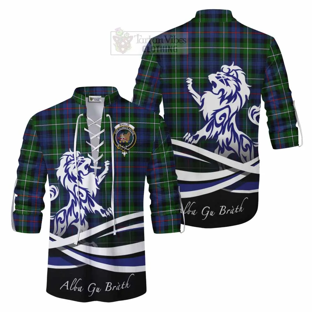 Baillie (Bailey) Tartan Ghillie Kilt Shirt with Alba Gu Brath Regal Lion Emblem
