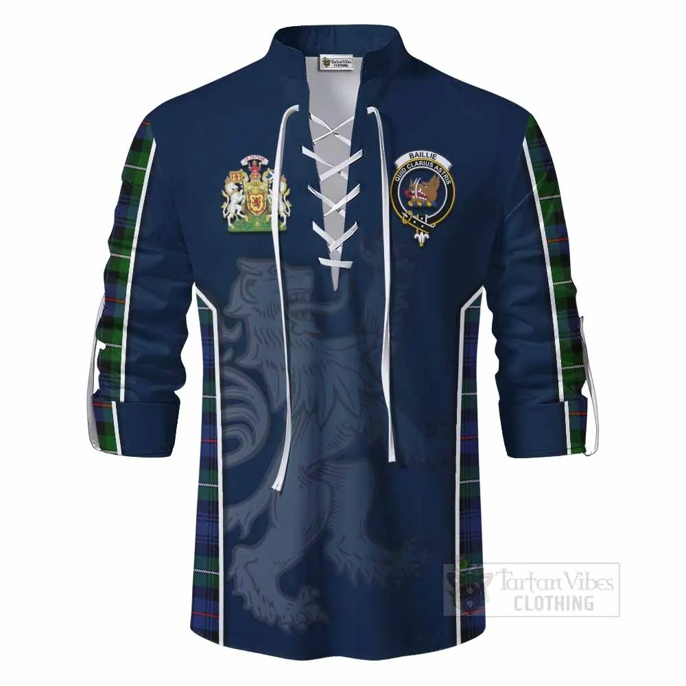 Baillie (Bailey) Tartan Ghillie Kilt Shirt with Family Crest and Lion Rampant Vibes Sport Style