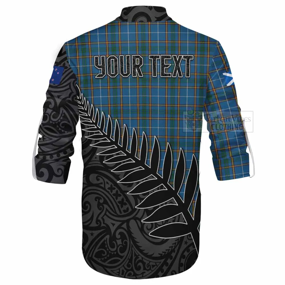 Bain Crest Tartan Ghillie Kilt Shirt with New Zealand Silver Fern Half Style