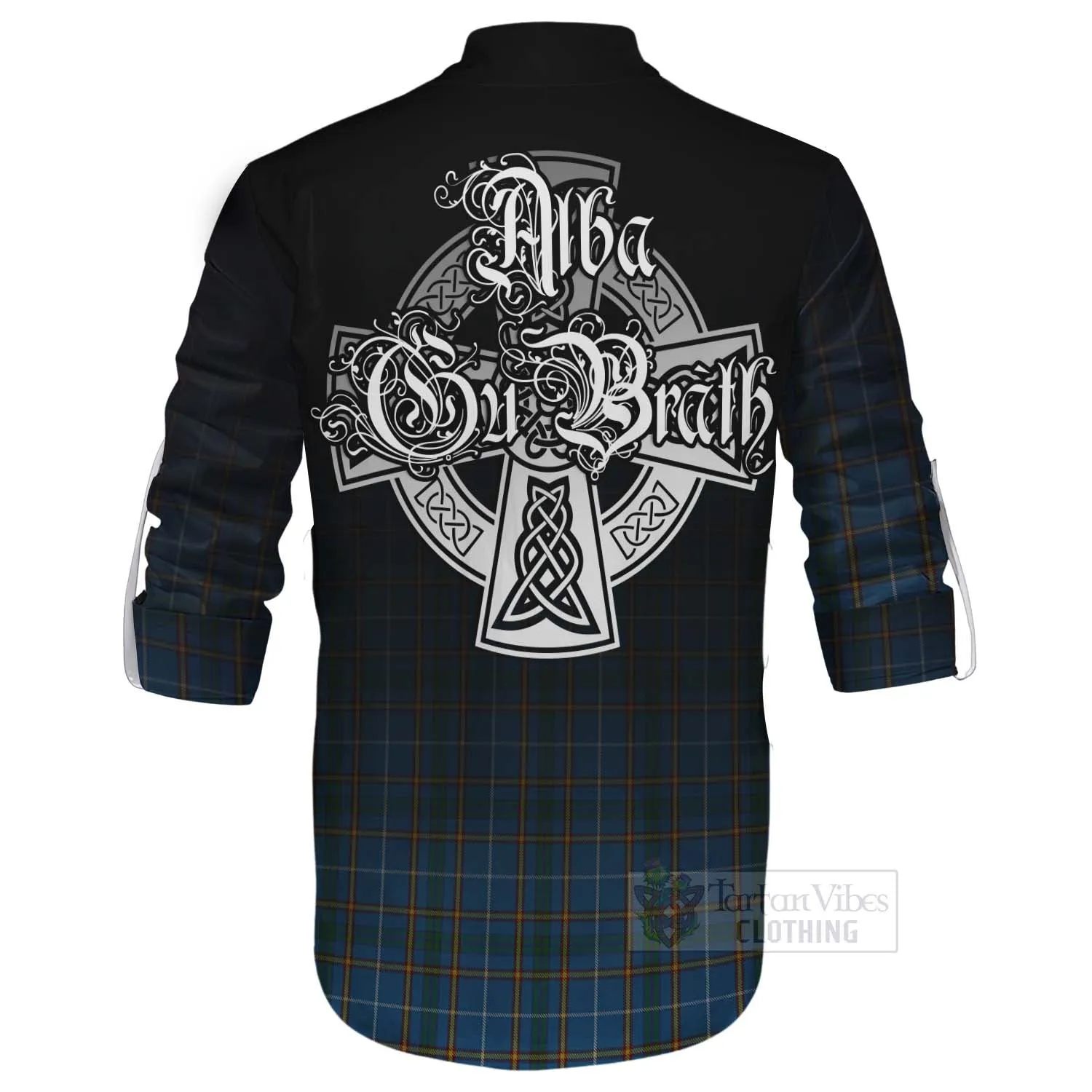 Bain Tartan Ghillie Kilt Shirt Featuring Alba Gu Brath Family Crest Celtic Inspired