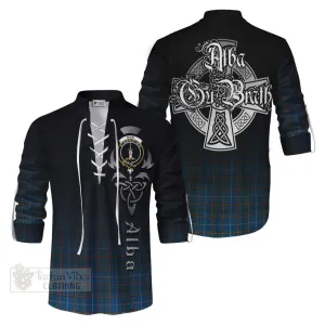 Bain Tartan Ghillie Kilt Shirt Featuring Alba Gu Brath Family Crest Celtic Inspired