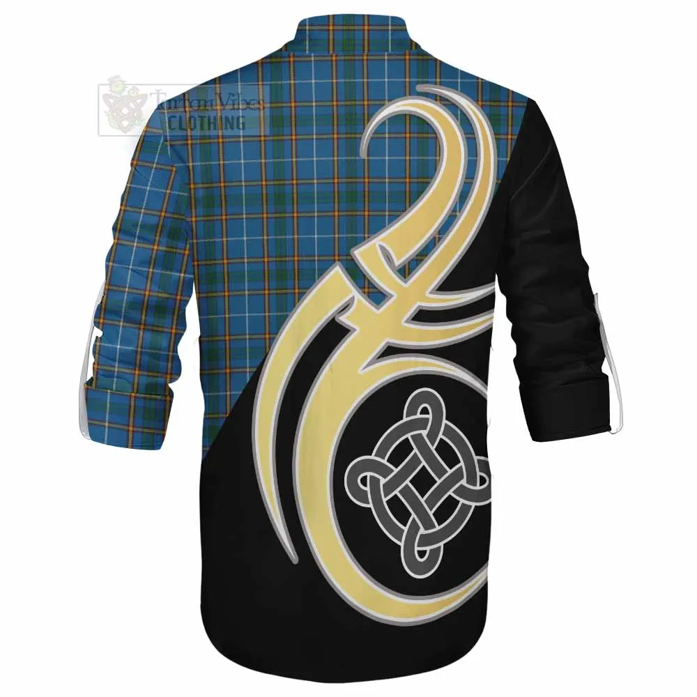 Bain Tartan Ghillie Kilt Shirt with Family Crest and Celtic Symbol Style
