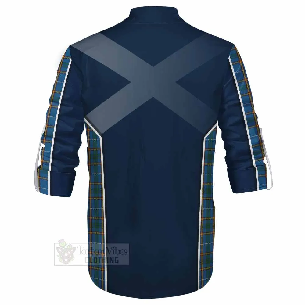 Bain Tartan Ghillie Kilt Shirt with Family Crest and Lion Rampant Vibes Sport Style
