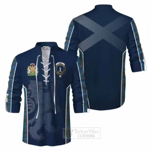Bain Tartan Ghillie Kilt Shirt with Family Crest and Lion Rampant Vibes Sport Style