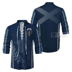 Bain Tartan Ghillie Kilt Shirt with Family Crest and Scottish Thistle Vibes Sport Style