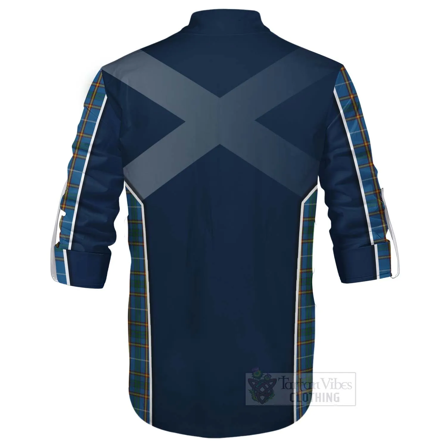 Bain Tartan Ghillie Kilt Shirt with Family Crest and Scottish Thistle Vibes Sport Style