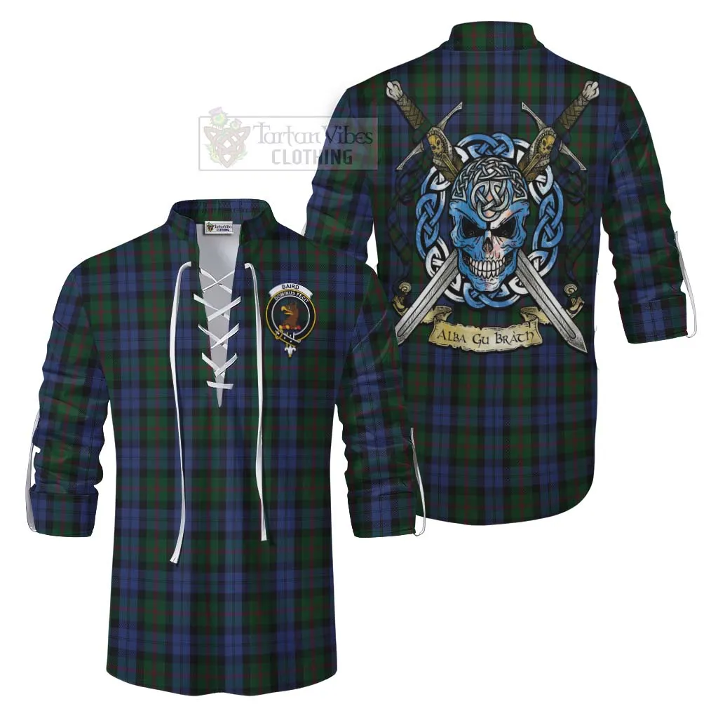 Baird Tartan Ghillie Kilt Shirt with Family Crest Celtic Skull Style