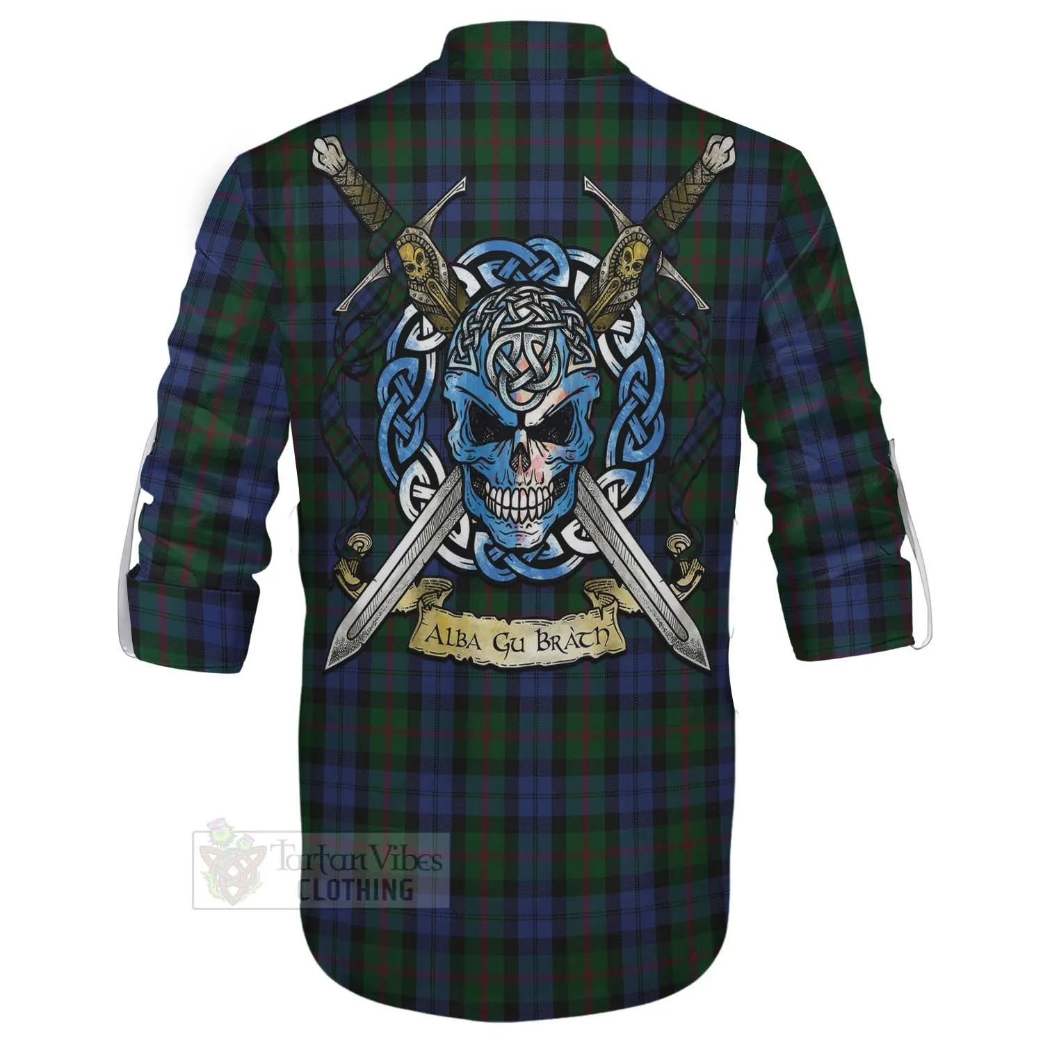 Baird Tartan Ghillie Kilt Shirt with Family Crest Celtic Skull Style