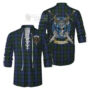 Baird Tartan Ghillie Kilt Shirt with Family Crest Celtic Skull Style