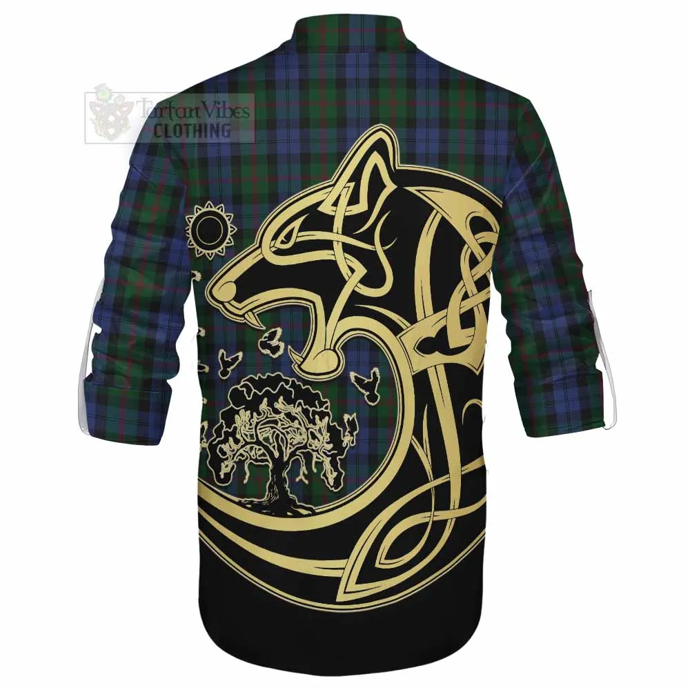 Baird Tartan Ghillie Kilt Shirt with Family Crest Celtic Wolf Style