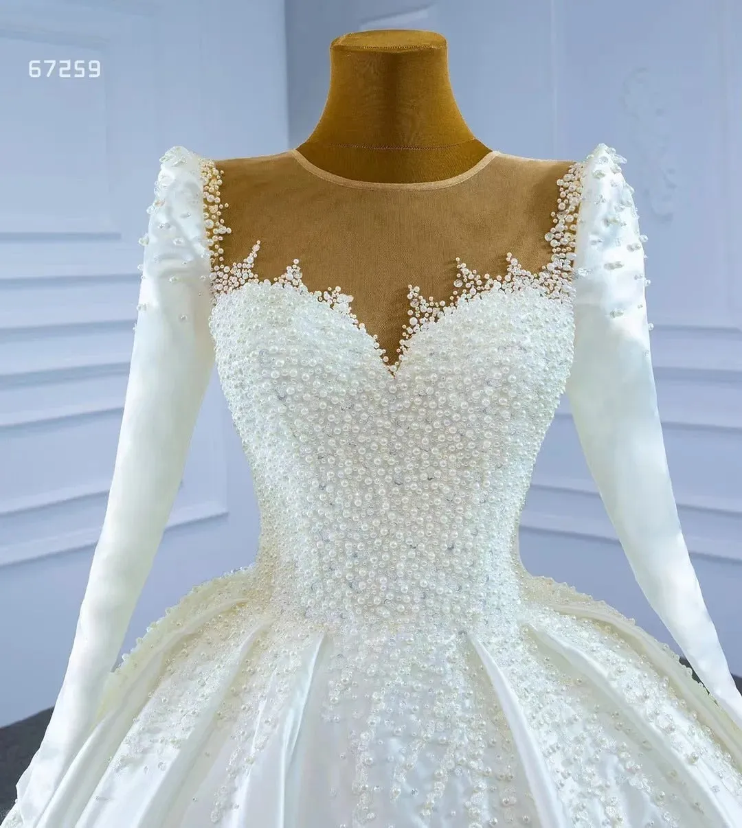 Ball Gown Matte Satin Wedding Dresses Sweetheart Long Sleeve Vestido De Novia Lace Beaded Elegant Robe De Mariee