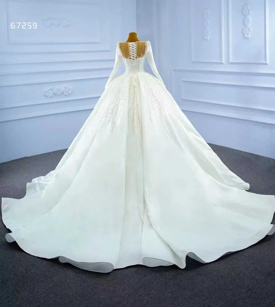 Ball Gown Matte Satin Wedding Dresses Sweetheart Long Sleeve Vestido De Novia Lace Beaded Elegant Robe De Mariee