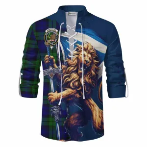 Bannatyne Tartan Family Crest Ghillie Kilt Shirt with Scottish Majestic Lion