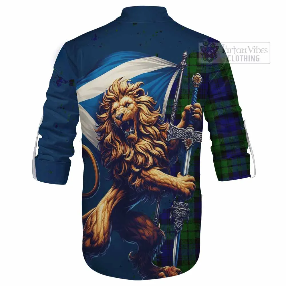 Bannatyne Tartan Family Crest Ghillie Kilt Shirt with Scottish Majestic Lion