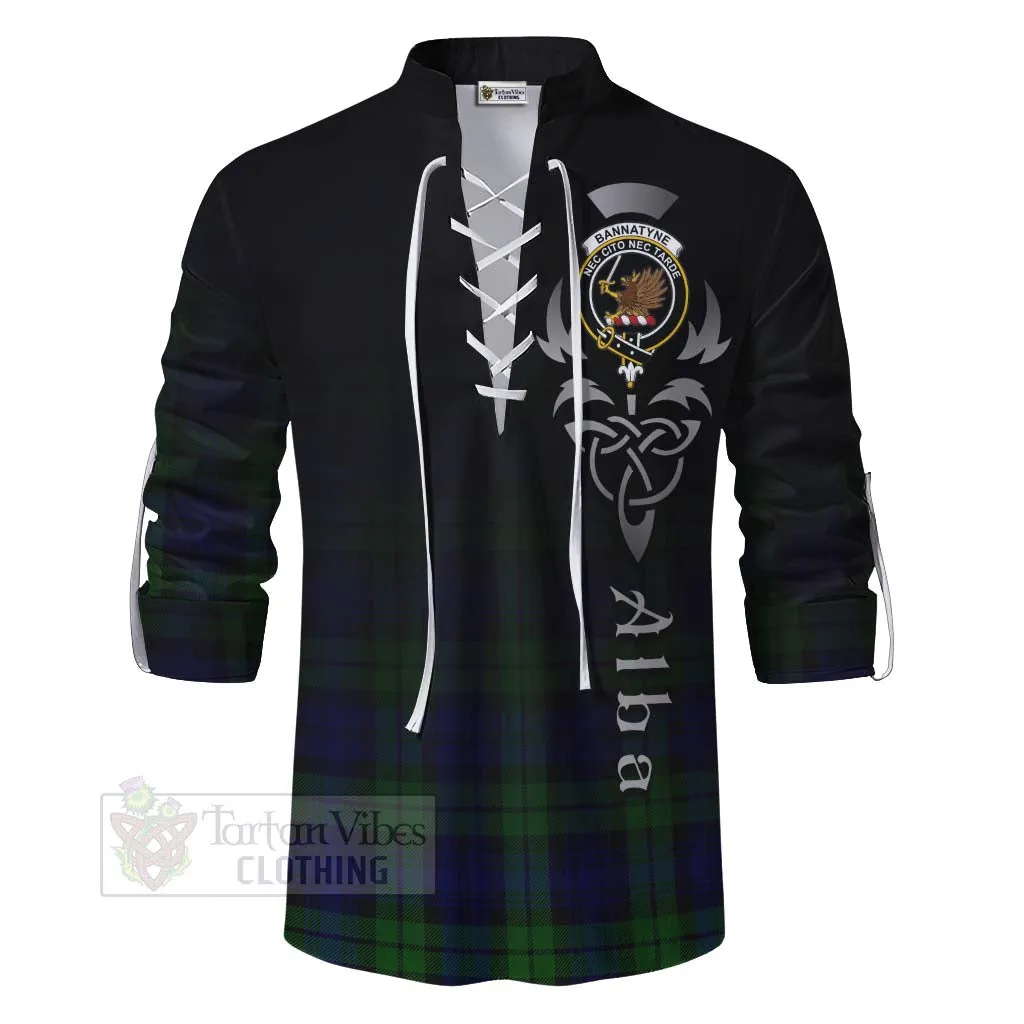 Bannatyne Tartan Ghillie Kilt Shirt Featuring Alba Gu Brath Family Crest Celtic Inspired
