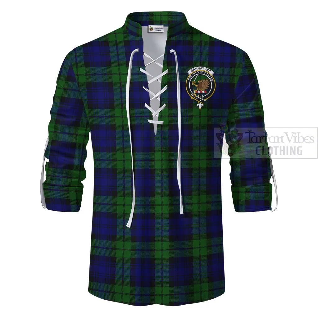 Bannatyne Tartan Ghillie Kilt Shirt with Family Crest Celtic Skull Style