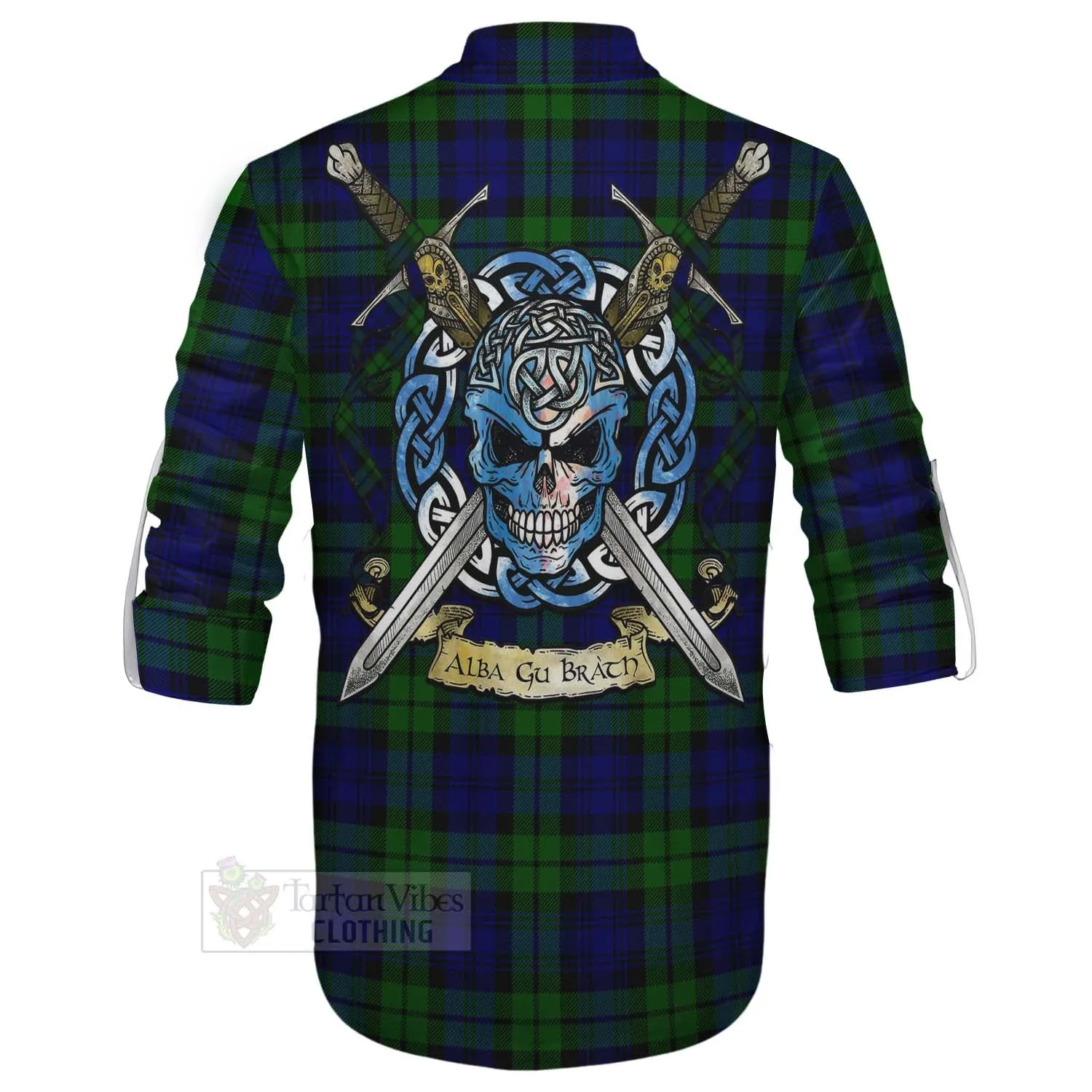 Bannatyne Tartan Ghillie Kilt Shirt with Family Crest Celtic Skull Style