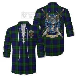 Bannatyne Tartan Ghillie Kilt Shirt with Family Crest Celtic Skull Style