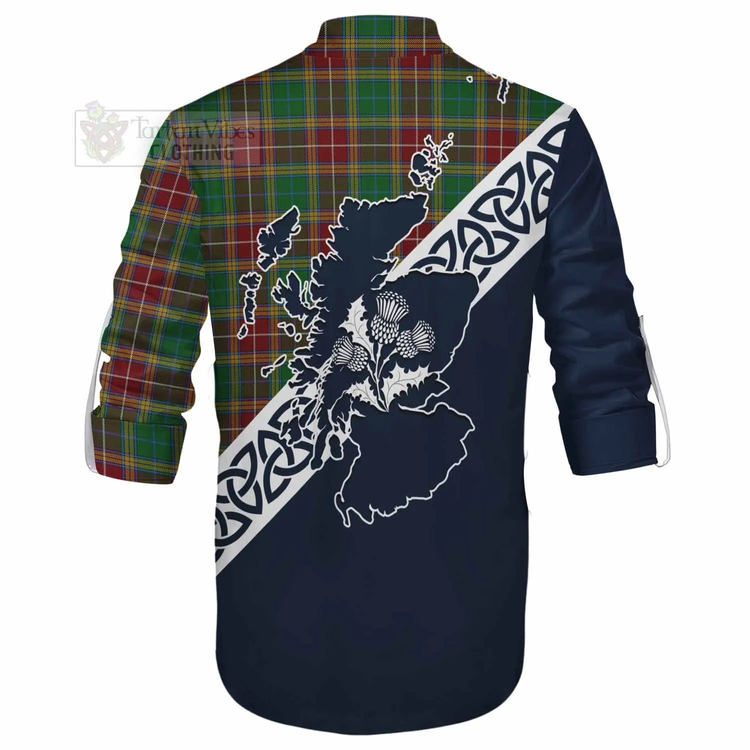 Baxter Tartan Ghillie Kilt Shirt Featuring Thistle and Scotland Map