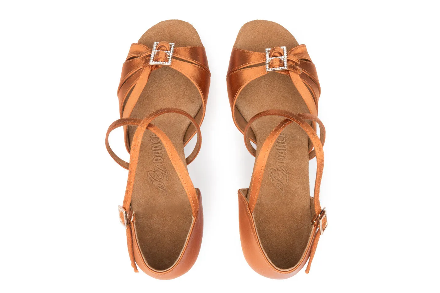 BD Dance 2307 Ladies Tan Latin Dance Shoe with Cross Ankle Strap
