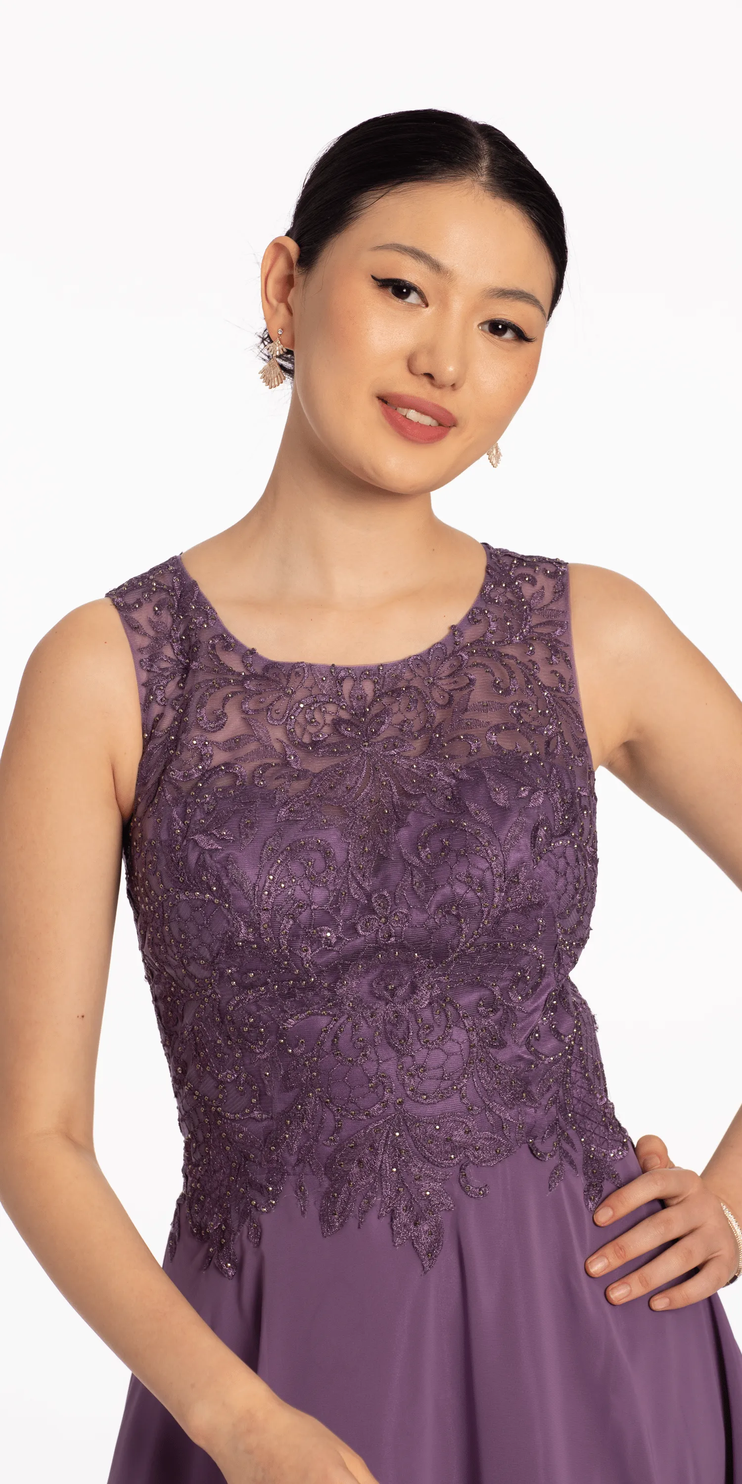 Beaded Bodice Chiffon A Line Dress