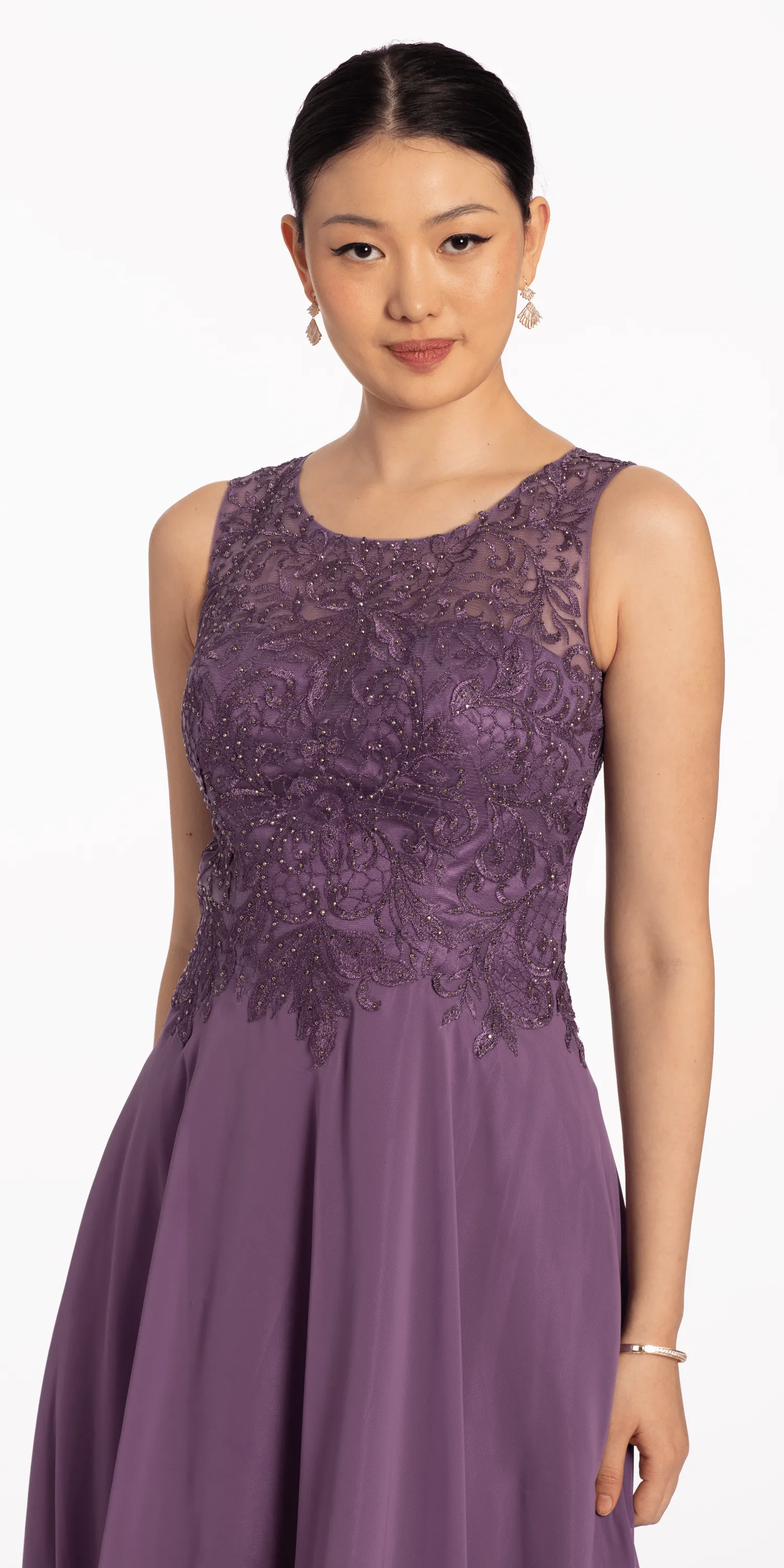 Beaded Bodice Chiffon A Line Dress