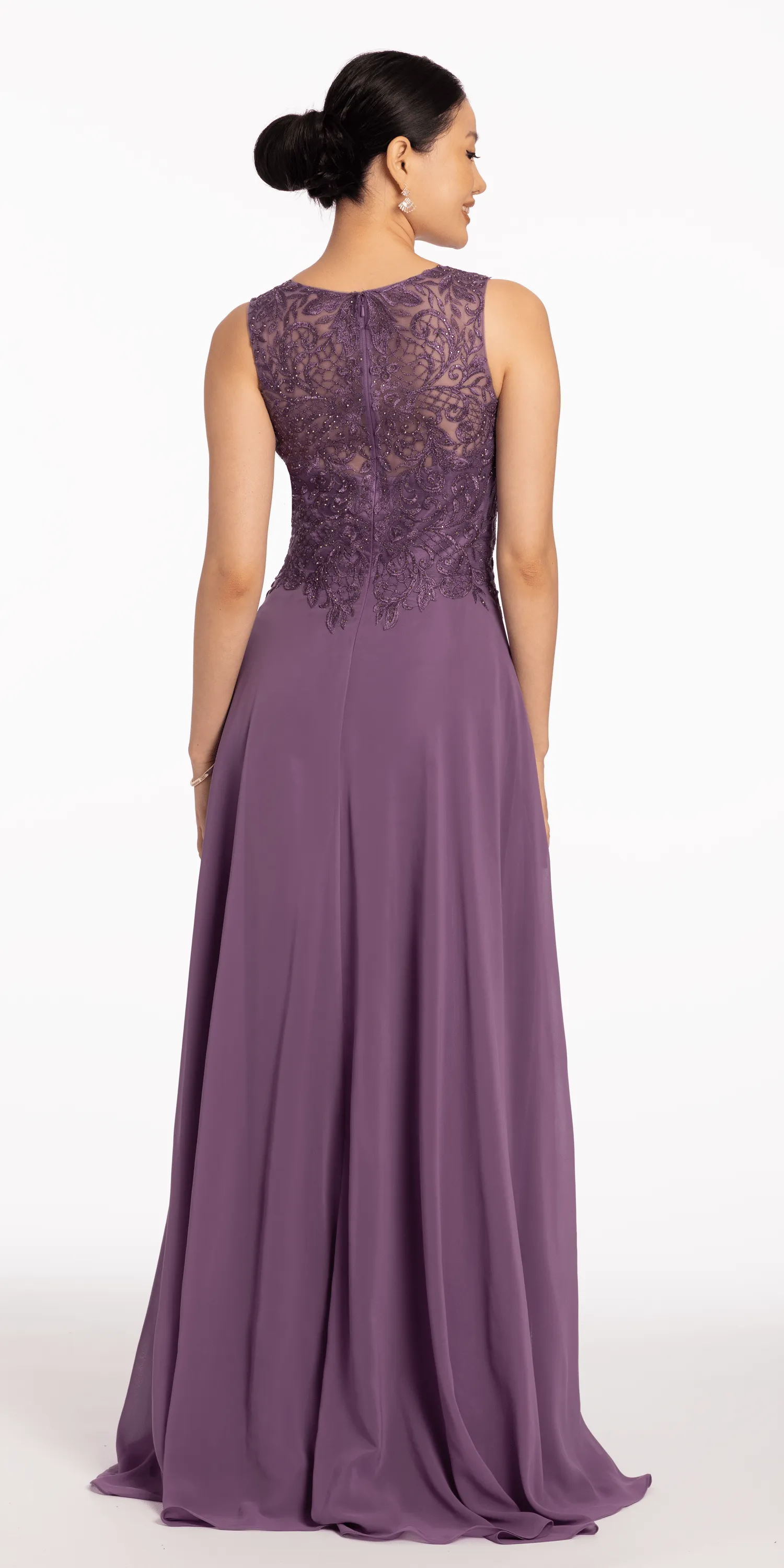 Beaded Bodice Chiffon A Line Dress