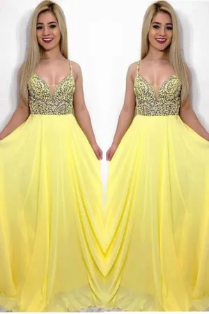 Beaded Top Yellow Prom Dress   cg16684