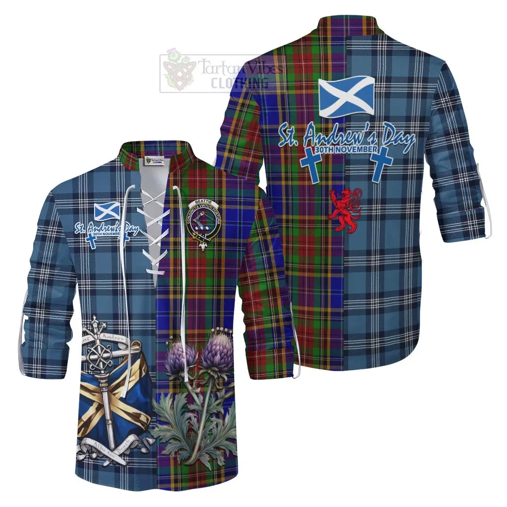 Beattie (Beatty) Tartan Ghillie Kilt Shirt Happy St. Andrew's Day Half Tartan Style