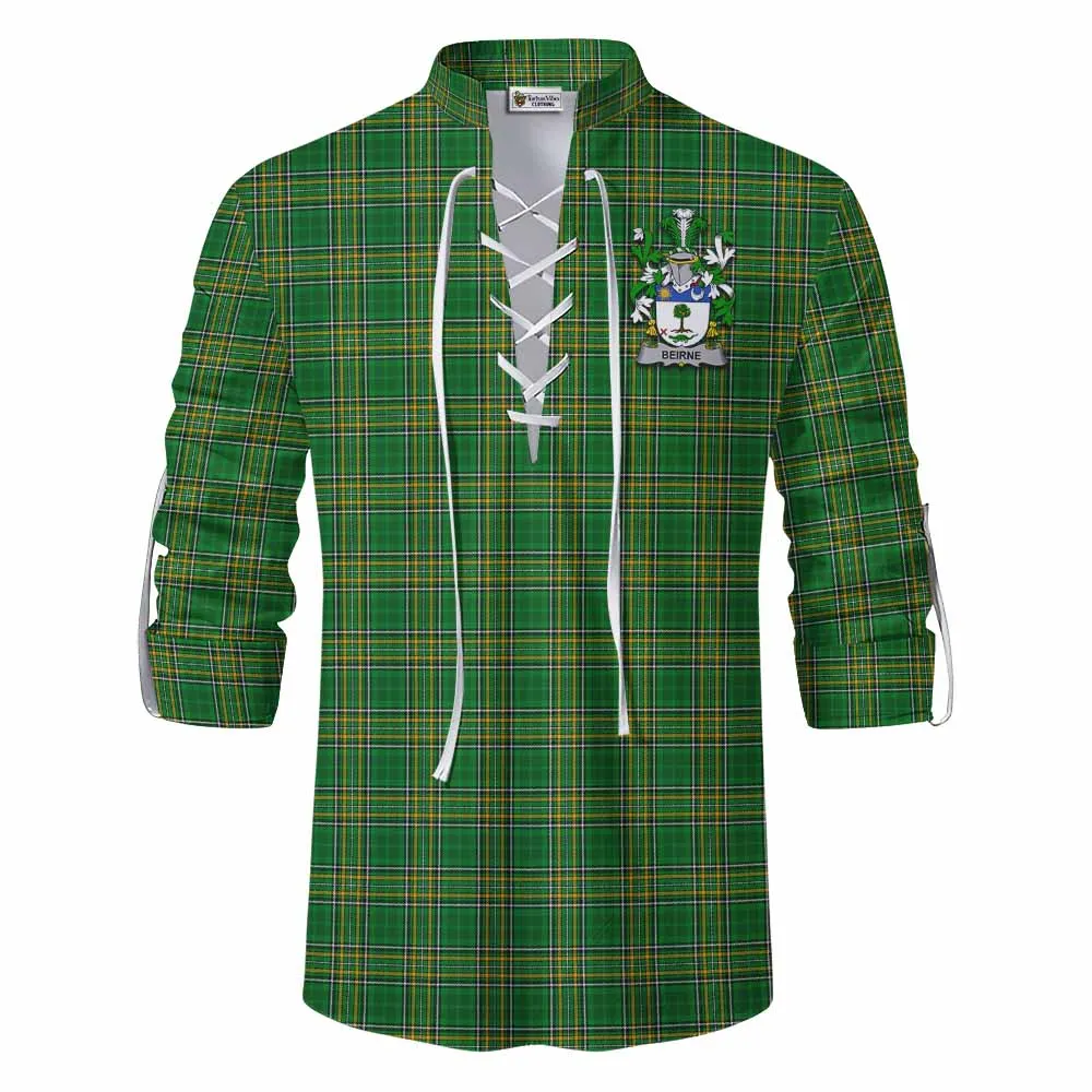 Beirne Irish Clan Tartan Ghillie Kilt Shirt with Coat of Arms