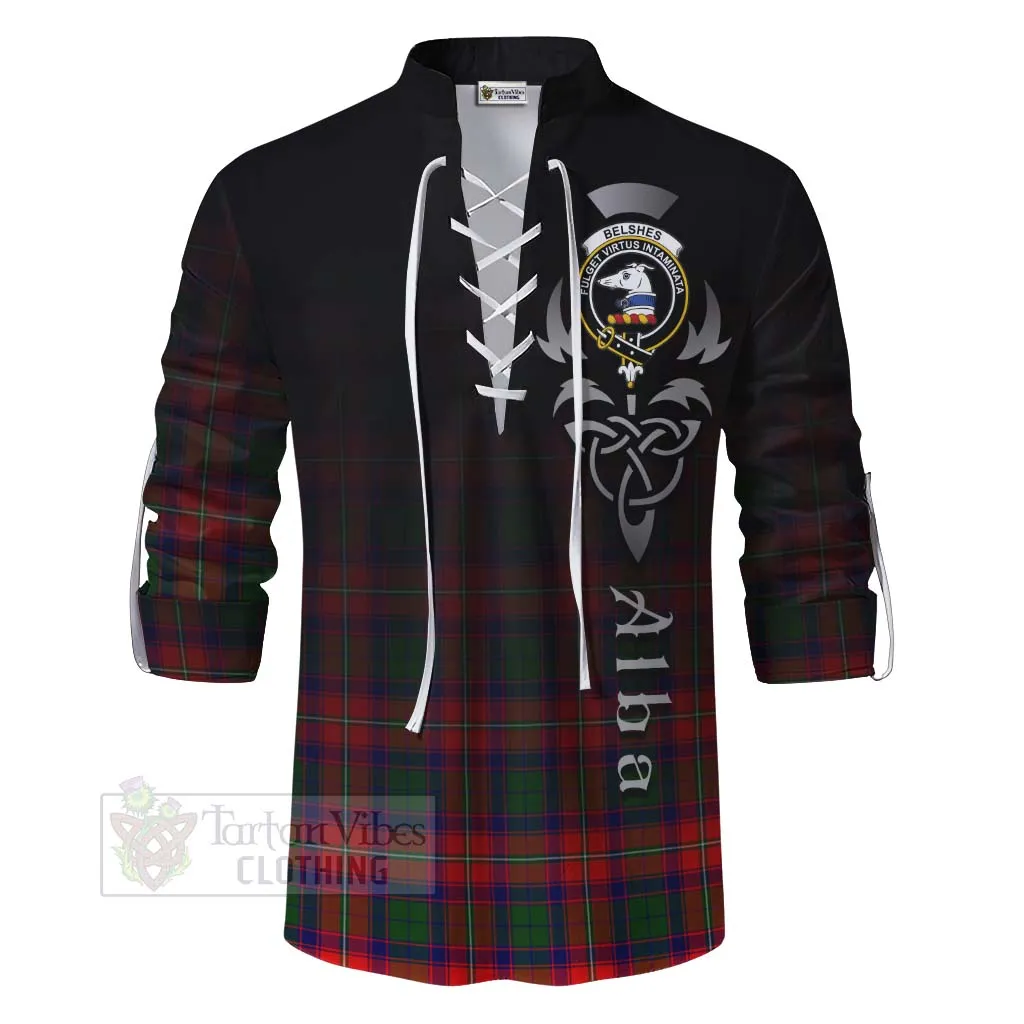 Belshes (Belsches) Tartan Ghillie Kilt Shirt Featuring Alba Gu Brath Family Crest Celtic Inspired