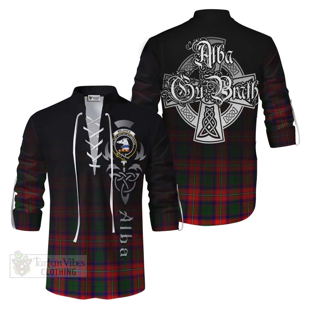 Belshes (Belsches) Tartan Ghillie Kilt Shirt Featuring Alba Gu Brath Family Crest Celtic Inspired