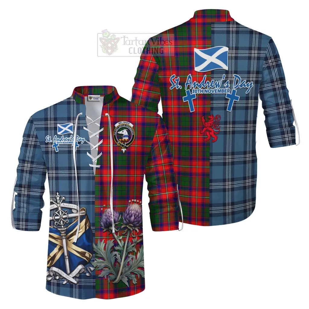 Belshes (Belsches) Tartan Ghillie Kilt Shirt Happy St. Andrew's Day Half Tartan Style