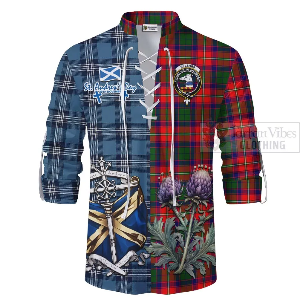 Belshes (Belsches) Tartan Ghillie Kilt Shirt Happy St. Andrew's Day Half Tartan Style