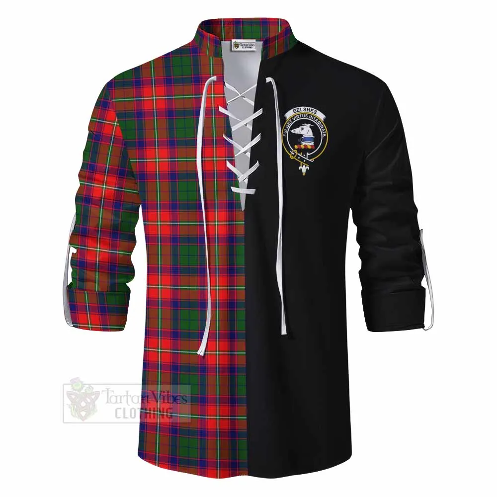 Belshes (Belsches) Tartan Ghillie Kilt Shirt with Family Crest and Half Of Me Style
