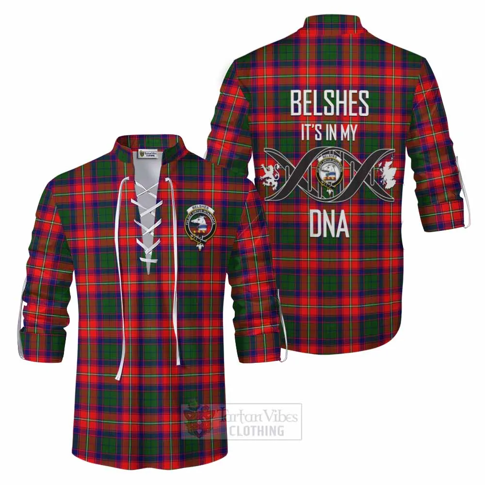 Belshes (Belsches) Tartan Ghillie Kilt Shirt with Family Crest DNA In Me Style