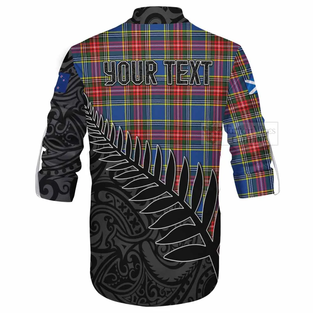 Bethune Crest Tartan Ghillie Kilt Shirt with New Zealand Silver Fern Half Style