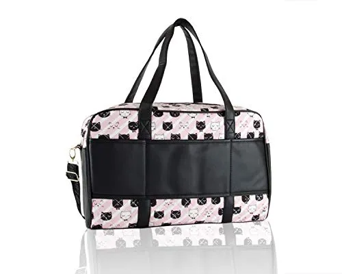 Betsey Johnson Luv CruzIn Cotton Quilted Carry On Weekender Travel Duffel Bag - Black/Blush Cat