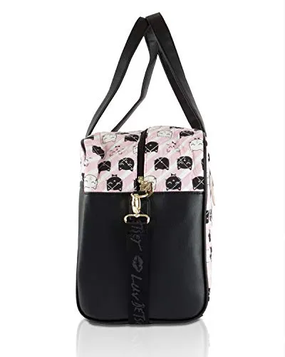 Betsey Johnson Luv CruzIn Cotton Quilted Carry On Weekender Travel Duffel Bag - Black/Blush Cat