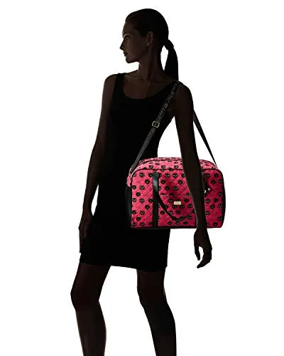 Betsey Johnson Luv CruzIn Cotton Quilted Carry On Weekender Travel Duffel Bag - Black/Blush Cat