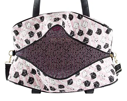 Betsey Johnson Luv CruzIn Cotton Quilted Carry On Weekender Travel Duffel Bag - Black/Blush Cat