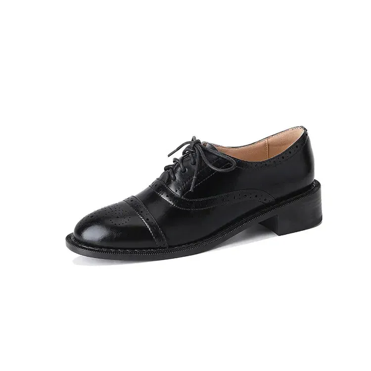 binfenxie NEW Women Oxfords Spring/Fall Shoes for Woman Genuine Leather Brogues Vintage Lace up Loafers casual Handmade Black Girls shoes
